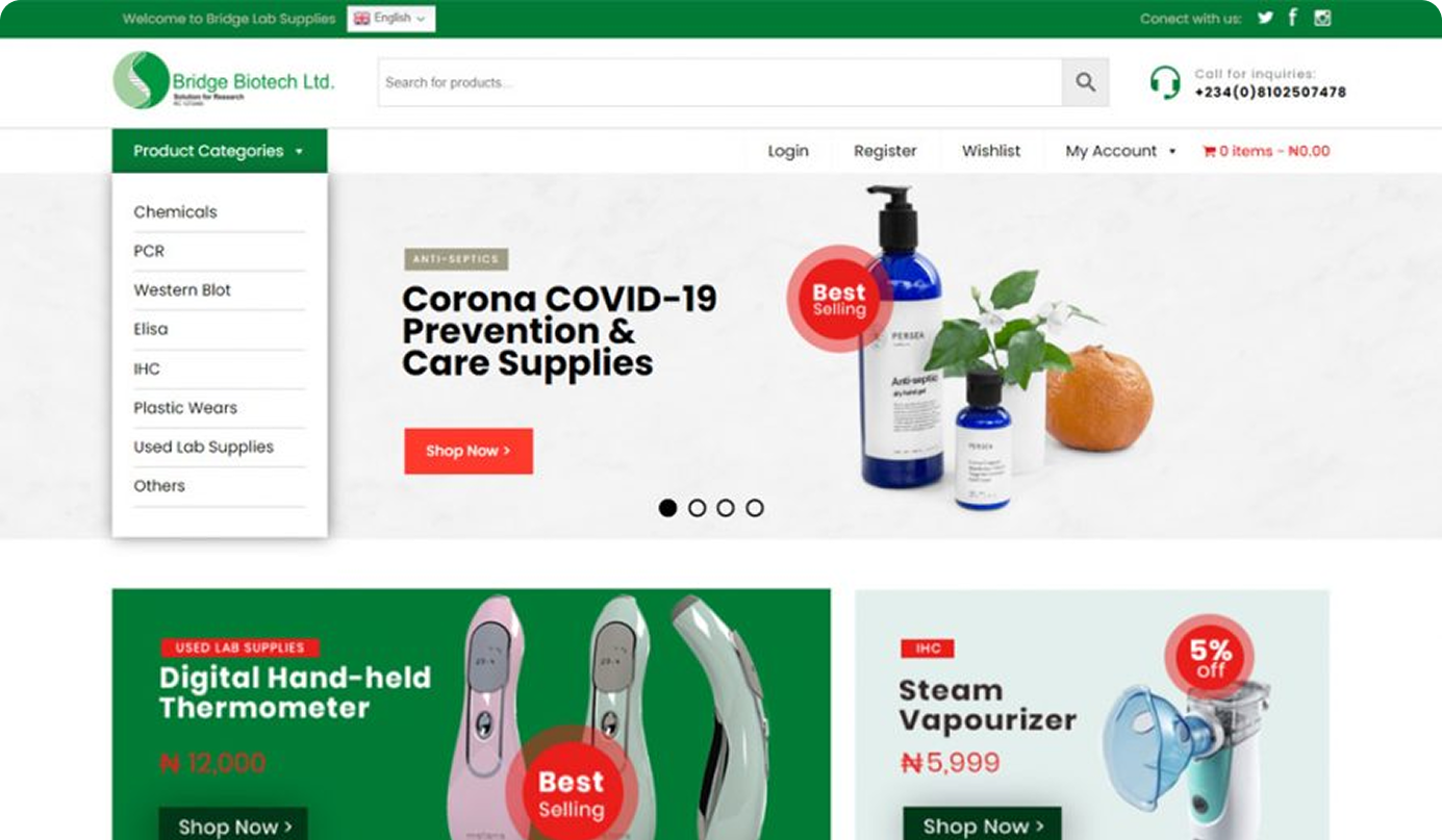 bridge lab supplies ecommerce website designed by dientweb