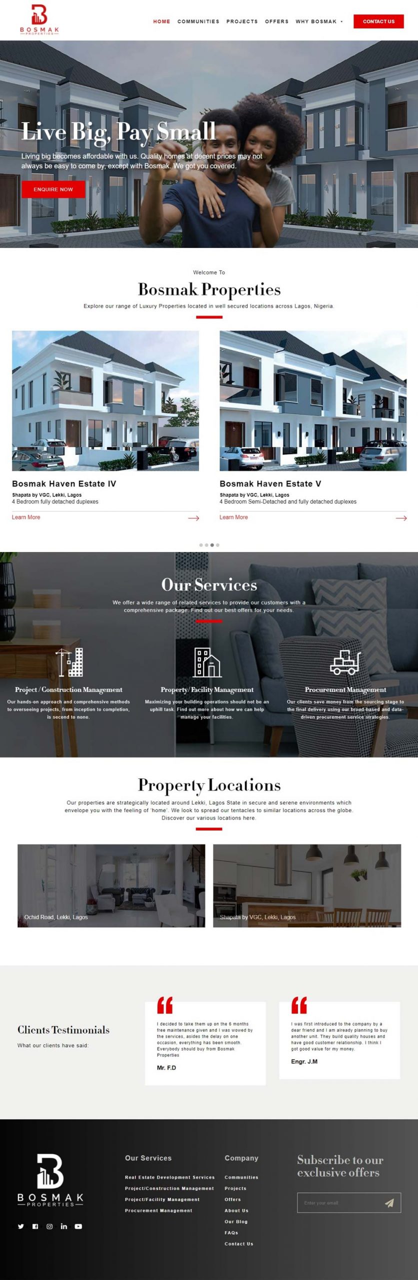 bosmak properties real estate website design by dientweb